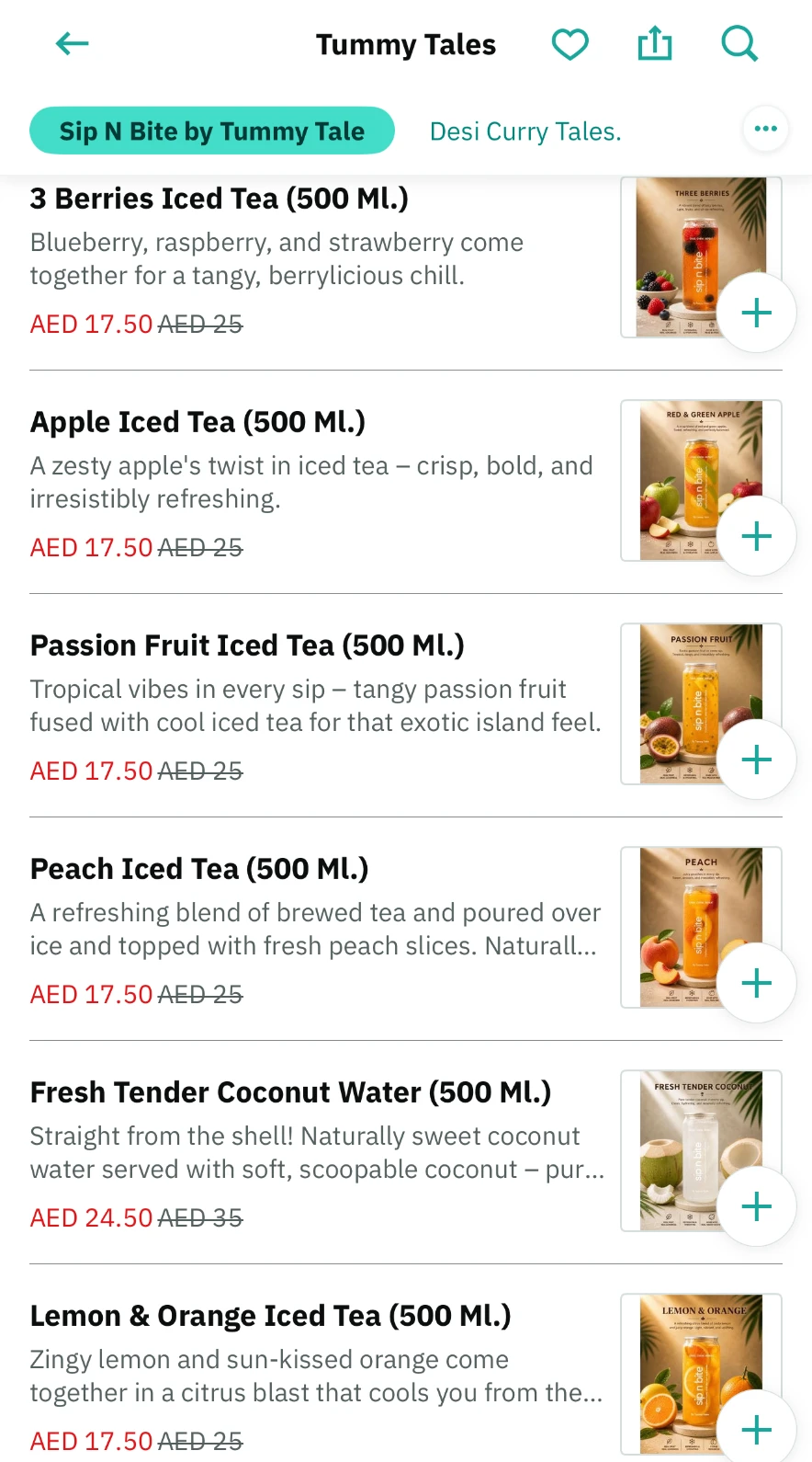 Tummy Tales menu prices on Deliveroo